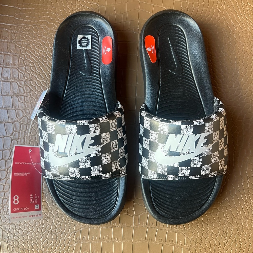 Nike Victori One Black And White Print Mens Slide Slipper Shoe Size 8 - Picture 6 of 7